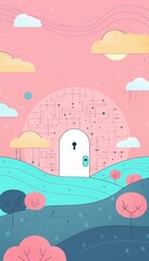A colorful drawing of a door with a keyhole and a door handle