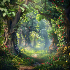 Beautiful fantasy tropical forest nature animated background design
