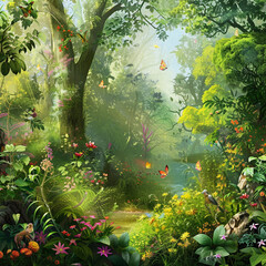 Beautiful fantasy tropical forest nature animated background design