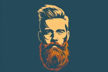  Illustration of bearded man . World Beard day poster / banner.