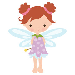 Cute little garden  fairy with a magic wand
vector cartoon illustration