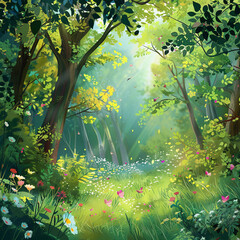 Beautiful fantasy tropical forest nature animated background design
