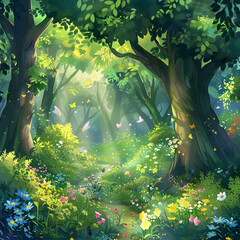 Beautiful fantasy tropical forest nature animated background design