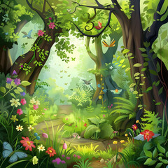 Beautiful fantasy tropical forest nature animated background design