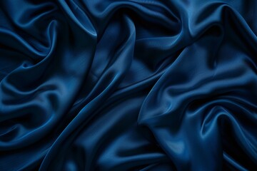 Fototapeta premium Navy silk satin with soft folds for designing on a beautiful table Elegant for special occasions