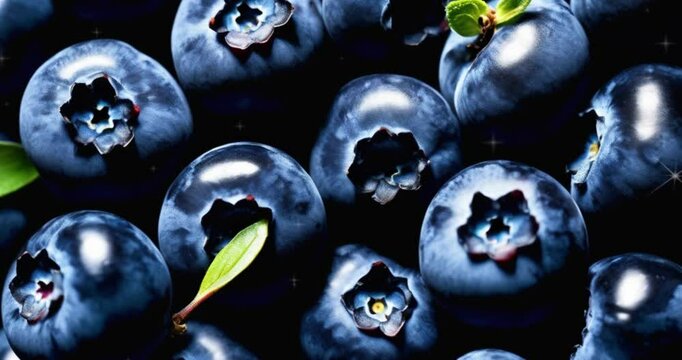 Create a refreshing and rich background featuring a top view of plump blueberries, highlighting their deep blue hues and natural beauty.