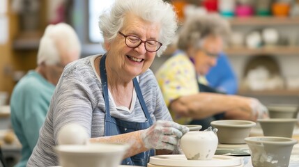 Fun Halloween Pottery Class for Active Senior Citizens Creating Spooky Ceramic Art Together