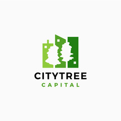 Fototapeta premium tree city building skyline logo vector icon illustration 