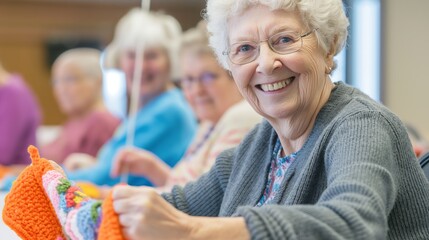 Joyful Seniors Celebrating Halloween with a Spooky Knitting and Crochet Gathering
