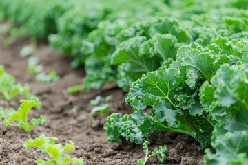 Obraz premium Organic kale growing in the field
