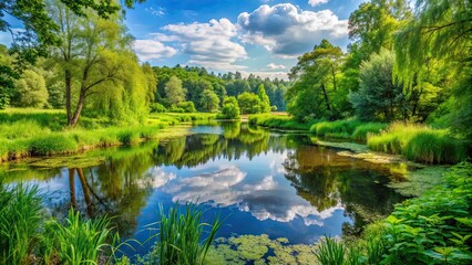 Fototapeta premium Lush green nature reserve in Germany with diverse flora and fauna, Naturschutz Deutschland, Naturschutzgebiet, Germany