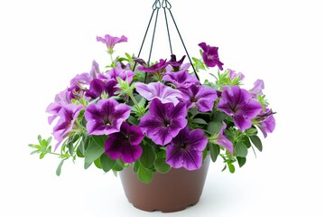 Naklejka premium Petunia pot hanging alone on white
