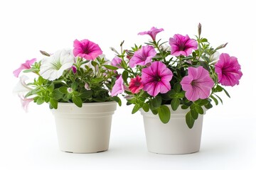 Fototapeta premium Petunia in pots blooming on white background