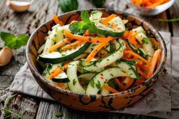 Zucchini and carrot salad with garlic and herb dressing