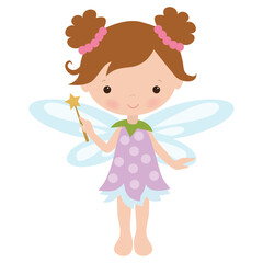 Cute little garden  fairy with a magic wand
vector cartoon illustration