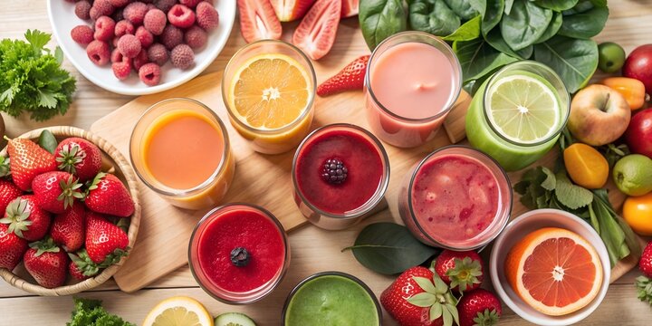 Colorful and Healthy Fruit and Vegetable Juices and Ingredients