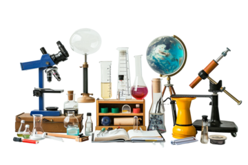 Isolated school science equipment on transparent background