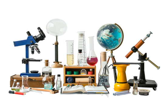 Isolated school science equipment on transparent background