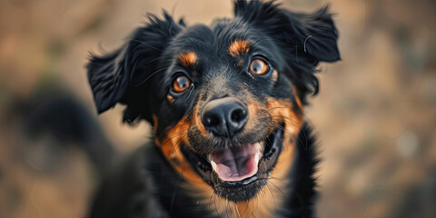 Fototapeta premium close up photo of a happy dog with a happy expression on its face, generative AI