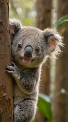 Fototapeta premium a koala bear that is climbing up a tree