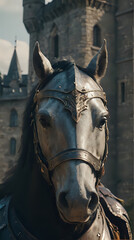 Fototapeta premium a horse that is wearing a helmet and a chain around its neck