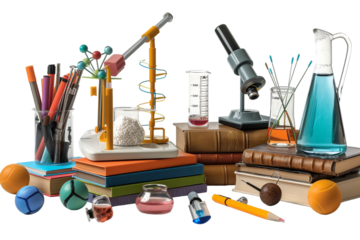 Isolated school science equipment on transparent background