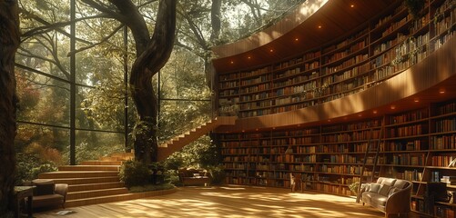 AI-powered smart library with automated book retrieval and personalized recommendations, illustrating growth in educational technology and knowledge development.