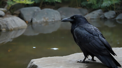 Fototapeta premium a black bird that is sitting on a rock