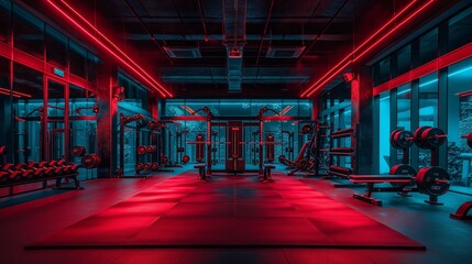 Wide angle photography of an empty modern gym interior