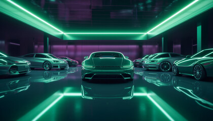 Fototapeta premium Duotone Photo of Luxury Car Collection Floor