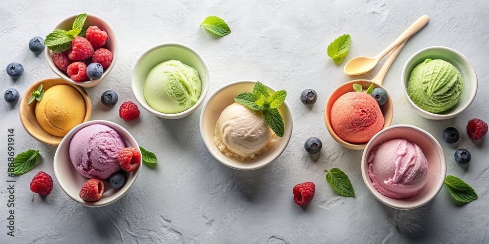 Canvas Prints Natural organic gelato or ice cream scoops made from liquid milk and berries