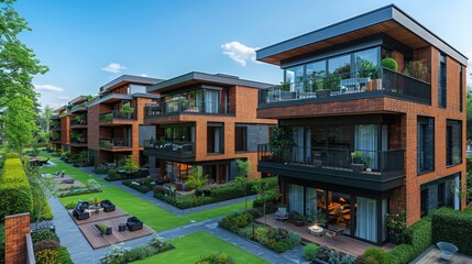 Obraz premium Modern Luxury Townhouses in a Serene Setting