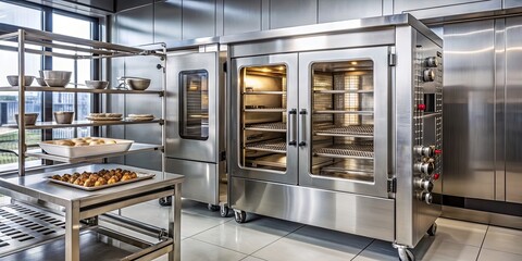 A professional combi oven in a commercial kitchen setting , stainless steel, modern, appliance