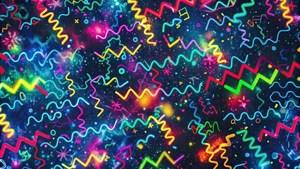 Obraz premium Abstract squiggles in Memphis style with vibrant colors and geometric shapes , Memphis, style, decoration, abstract, squiggles