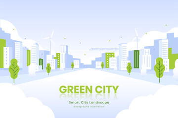 Smart city landscape Background illustration, urban blue   and green landscape banner © innni