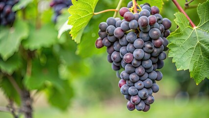 Close up of a ripe red grape hanging on the vine , red grape, vineyard, agriculture, farming, wine, harvest, organic, fresh