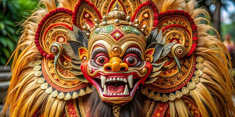 Naklejka premium Singa Barong Reog Ponorogo traditional Indonesian mythical creature mask , Singa Barong, Reog Ponorogo