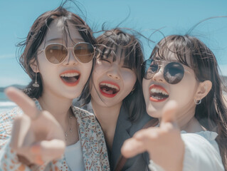 夏を満喫する女子旅の女の子達