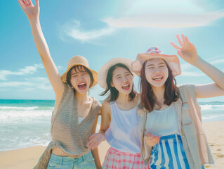 夏を満喫する女子旅の女の子達