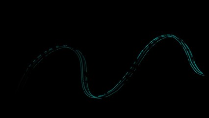 Wavy teal light trail on black. Abstract neon wallpaper on a black background.