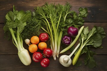 fresh vegetables on a wooden table