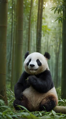 Fototapeta premium giant panda eating bamboo