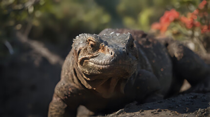 Obraz premium a lizard that is laying on a rock
