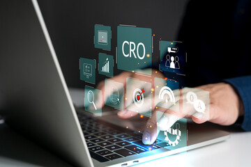CRO, conversion rate optimization concept, Adjusting the website to be more efficient To convert...