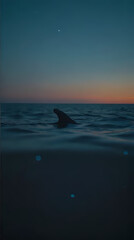 Fototapeta premium a shark in the water at sunset with a moon in the sky