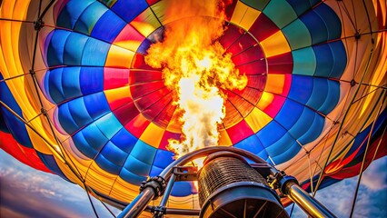 Close up of a hot air balloon burner producing a burning flame , hot air balloon, burner, flame, fire, heat, equipment