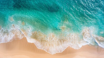 Fototapeta premium Sea and beach. Top view. Amazing nature background. Beautiful white sand beach surrounded by crystal clear waters.