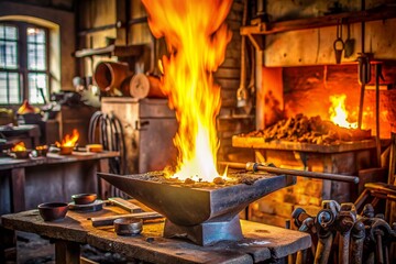 A forge with a fire burning in it