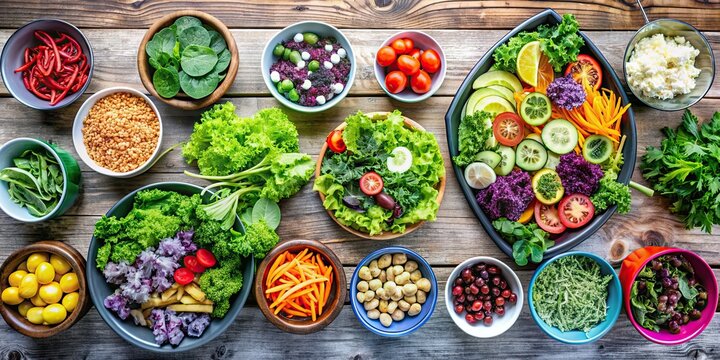 Vibrant salad bar filled with fresh greens and nutritious toppings for a healthy lifestyle, salad, bar, vibrant, fresh
