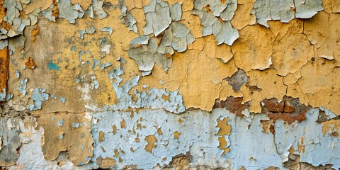 Cracked and peeling paint on an old wall , deterioration, weathered, aged, texture, background, grunge, decay, vintage, abandoned